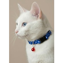 Ben Evcilim Mavi Puantiyeli Kedi Boyun Tasması Zilli (18-32cm) - Beden: Standart Ayarlanabilir, Renk: Mavi