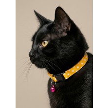 Ben Evcilim Sarı Puantiyeli Kedi Boyun Tasması Zilli (18-32cm) - Beden: Standart Ayarlanabilir, Renk: Sarı