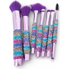 Sudedi Home 7li Makyaj Fırça Seti Mor Simli Sap Profesyonel Fondöten Pudra Far Kontür Fırçaları