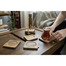 ELITEVOOD El Yapımı Ceviz Ağacı 6’lı Çay Tabağı Seti – Doğal Ahşap Lüks Sunumluk