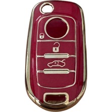 Autohan Keys Egea Uyumlu Anahtar Kılıfı, 3 Buton, Kırmızı-Altın Renk, Nano Kaplama