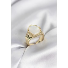 Solenya Gold Renk Beyaz Taşlı Vintage Kadın Yüzük