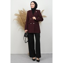 Giza Store Kelebek Broş Detay Ceket Mürdüm