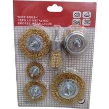 Saçaklı Daire Tel Çanak Fırça Seti (6 Parça) 6 'lı Matkap Hobi Fırça Set