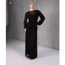 ME & ME Şifon  Siyah Uzun Abiye Elbise