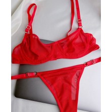 Feenia Rougy Kırmızı Kadın Tül Sütyen Takım