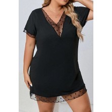 Jadewear Kadın Büyük Beden Fantezi Iç Giyim Siyah Tül Detaylı Gecelik