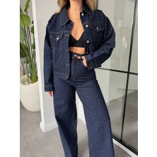 Arzu Has Butik Yeni Sezon Lacivert Full Taş Baskılı Denim Ikili Takım