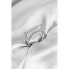 Solenya Gümüş Renk Sedefli Zirkon Taşlı 2'li Kadın Yüzük