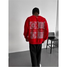 Elku Moda Erkek Oversize Bandana Desenli Sweatshirt Sacred Rebellion Baskılı Bisiklet Yaka 5 Renk