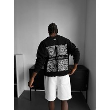 Elku Moda Erkek Oversize Bandana Desenli Sweatshirt Sacred Rebellion Baskılı Bisiklet Yaka 5 Renk