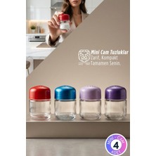 Transformacion Sofia Valli Serisi 4’lü Renkli Kapaklı Cam Mini Tuzluk ve Baharatlık Seti 6x4 cm 722869