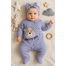 Narnuga Pretty Dog Nakışlı Bandanalı % 100 Pamuk Kız Bebek Tulumu