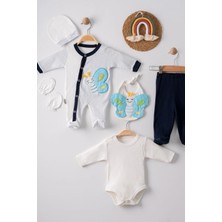 Narnuga Kelebek Nakışlı Tulumlu % 100 Pamuk Erkek Bebek 5'li Set