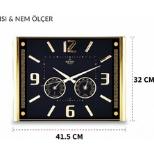 Meli Collection Lüks Duvar Saati Barometreli ( Isı & Nem Ölçer ) Kabartma Rakamlı Duvar Saati