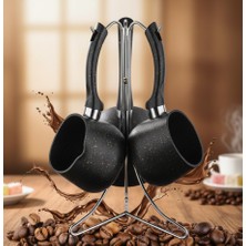 Meli Collection Granit Dokulu Lüks Cezve Seti – 3 Parça (300ML - 500ML - 600ML) Isıya Dayanıklı Antrasit