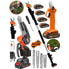 Dragro 4 Akülü + 2 Li Set + Teleskopik Kollu Bağ Makası ve Budama Testeresi Makinesi