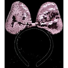 Marsilyan Renk Değiştiren Pullu Payetli Fiyonk Parti Tacı Pembe Gümüş Renk 20X16 cm