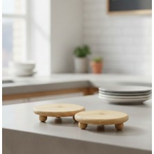 Evist 1 Adet Ahşap Bambu Sunum Tabağı - Ayaklı Bardak Altlığı & Mini Dekoratif Tepsi 11X11CM Ahşap Renk
