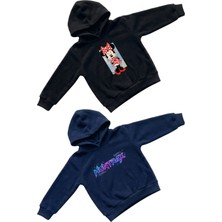 Machi Kız Çocuk Siyah Minnie Mouse Lacivert Huntrax Baskılı Kapüşonlu Sweatshirt Hoodie