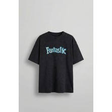 Abluka Online Erkek Oversize Nakışlı Yıkamalı T-Shirt Siyah