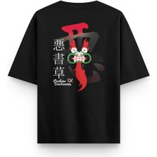 Overoz Samurai Jack Aku Sırt Baskılı Yarı Oversize Siyah T-Shirt 1300