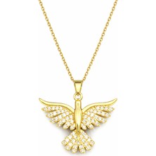 Taşlı Melek Kanadı Kolye Gold Renk Zirkon Taşlı Kadın Kolye