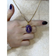 Esha Store Doğal Taş Ametist Doğal Taşlı Kadın Antik Kolye EUK36AMT