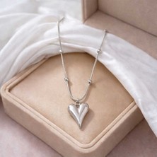 Silver Kalp Detaylı Çelik Kolye