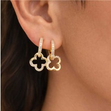 Taşlı Yonca Küpe – Gold