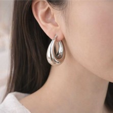 Parlak Gümüş Renk Damla Form Küpe