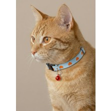 Ben Evcilim Kalp Desenli Açık Mavi Kedi Tasması Zilli (18-32cm)