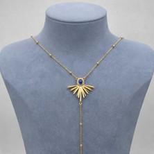 Y Model Gold Kolye – Mavi Taş Detaylı