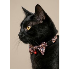 Ben Evcilim Papyonlu Leopar Desenli Kedi Tasması Zilli (18-32cm)