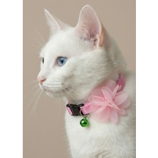 Ben Evcilim Pembe Çiçekli Kedi Tasması Zilli (18-32cm)