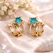 Turkuaz Yıldız Taşlı Gold Halka Küpe – Işıltının En Zarif Hali