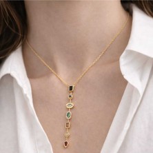 Renkli Taş Detaylı Katman Görünümlü Kolye