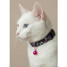 Ben Evcilim Soyut Desenli Siyah Kedi Tasması Zilli (18-32cm)