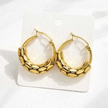 Zincir Detaylı Altın Renk Halka Küpe