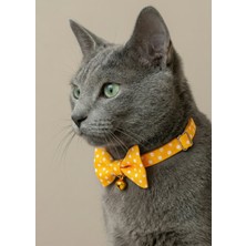 Ben Evcilim Papyonlu Puantiyeli Sarı Kedi Tasması Zilli (18-32cm)