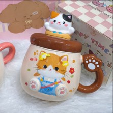 Sevimli Kedi Temalı Kupa Bardak Hediyelik Kedi Kupa