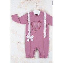 Narnuga Love Kalp Nakışlı % 100 Pamuk Kız Bebek Tulumu