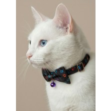 Ben Evcilim Papyonlu Pati Desenli Siyah Kedi Tasması Zilli (18-32cm)