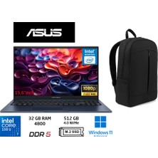 Asus vivobook 15 Core 7 150U 32 GB-512 GB Ssd-15.6'' Windows 11 Pro X1504VA-BQ5456 Notebook+Duddi Çanta
