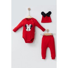 Narnuga Mickey Desenli Şapkalı 3'lü Erkek Bebek Takımı