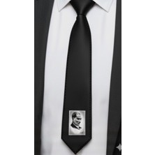 Mavi Masal Atatürk Portreli Imzalı Saten Erkek Kravat/fular