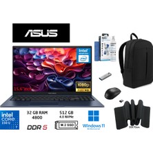 Asus vivobook 15 Core 7 150U 32 GB-512 GB Ssd-15.6'' W11 Pro X1504VA-BQ5456 Duddi Çanta+Mouse+Mousepad+Usbbellek+Temizlikkit