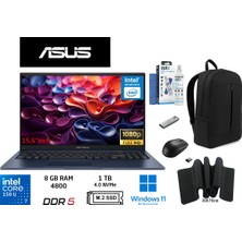 Asus vivobook 15 Core 7 150U 8 Gb-1 Tb Ssd-15.6'' W11 Pro X1504VA-BQ5456 Duddi Çanta+Mouse+Mousepad+Usbbellek+Temizlikkit