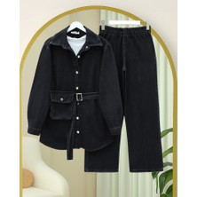 Çanta Cepli Çimalı Pantolonlu Kot Takım -Siyah