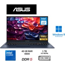 Asus vivobook 15 Core 7 150U 40 Gb-1 Tb Ssd-15.6'' Windows 11 Pro X1504VA-BQ5456 Notebook